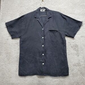 J M by Shelli Segal Top Shirt Womens Small Black Linen Marbled Casual Normcore